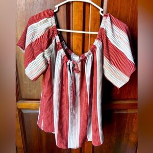 Forever 21, XL, striped, dark orange/red and white top- for work or home!